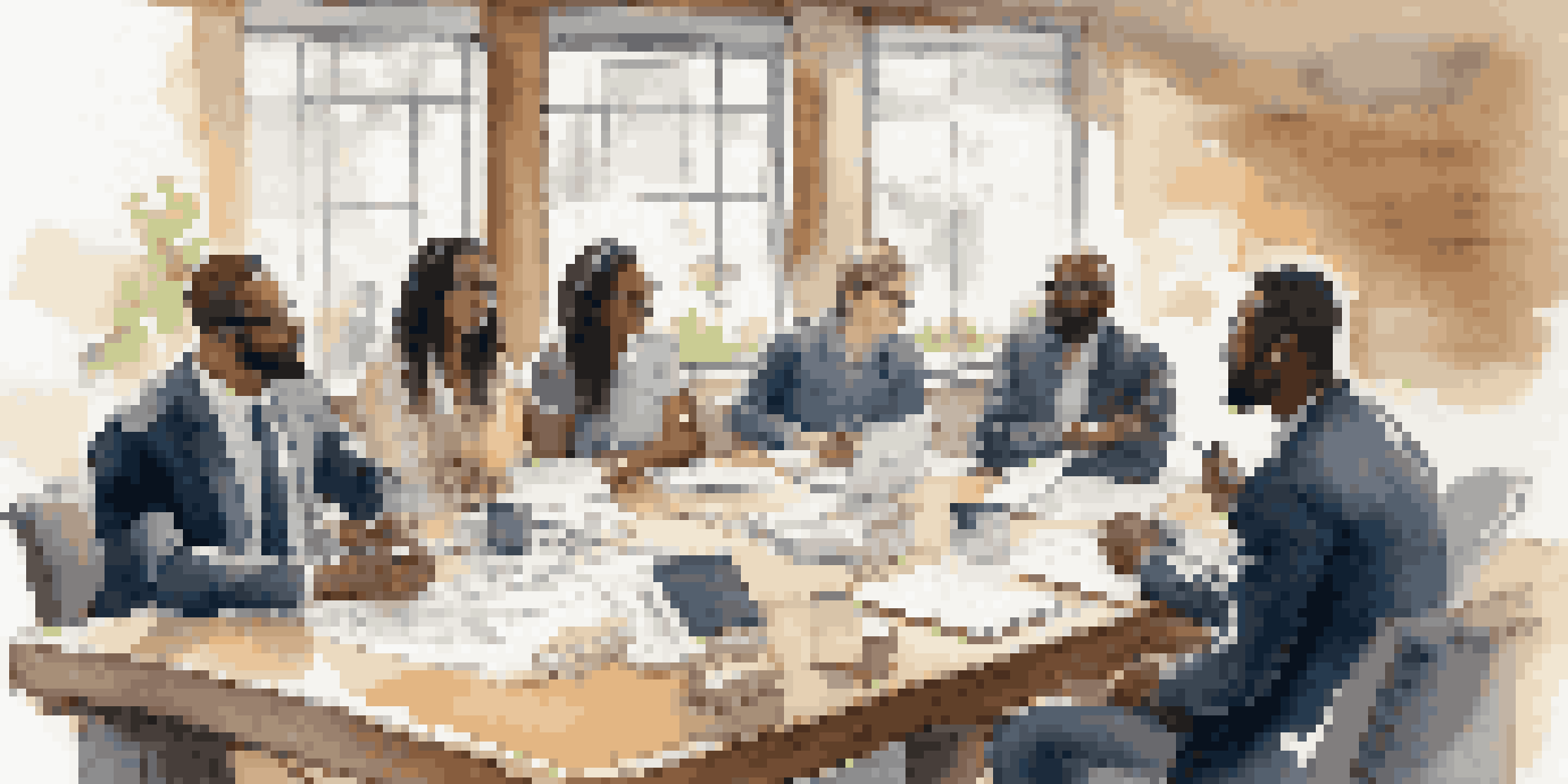 A diverse group of professionals actively participating in a meeting, displaying engagement and interest, with natural light illuminating the room.