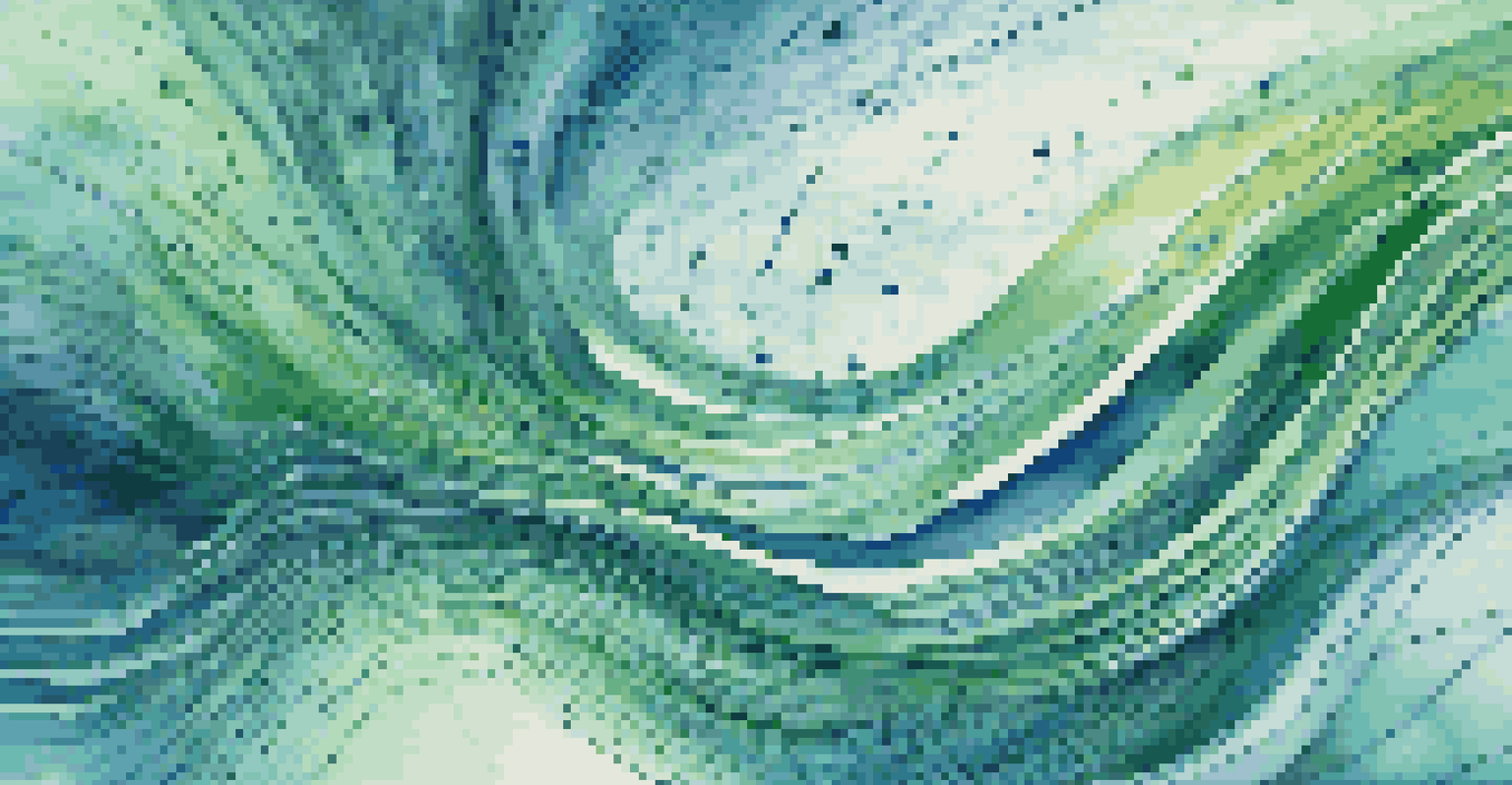 An abstract image showing flowing lines and digital patterns representing big data in finance, with a blue and green color palette.
