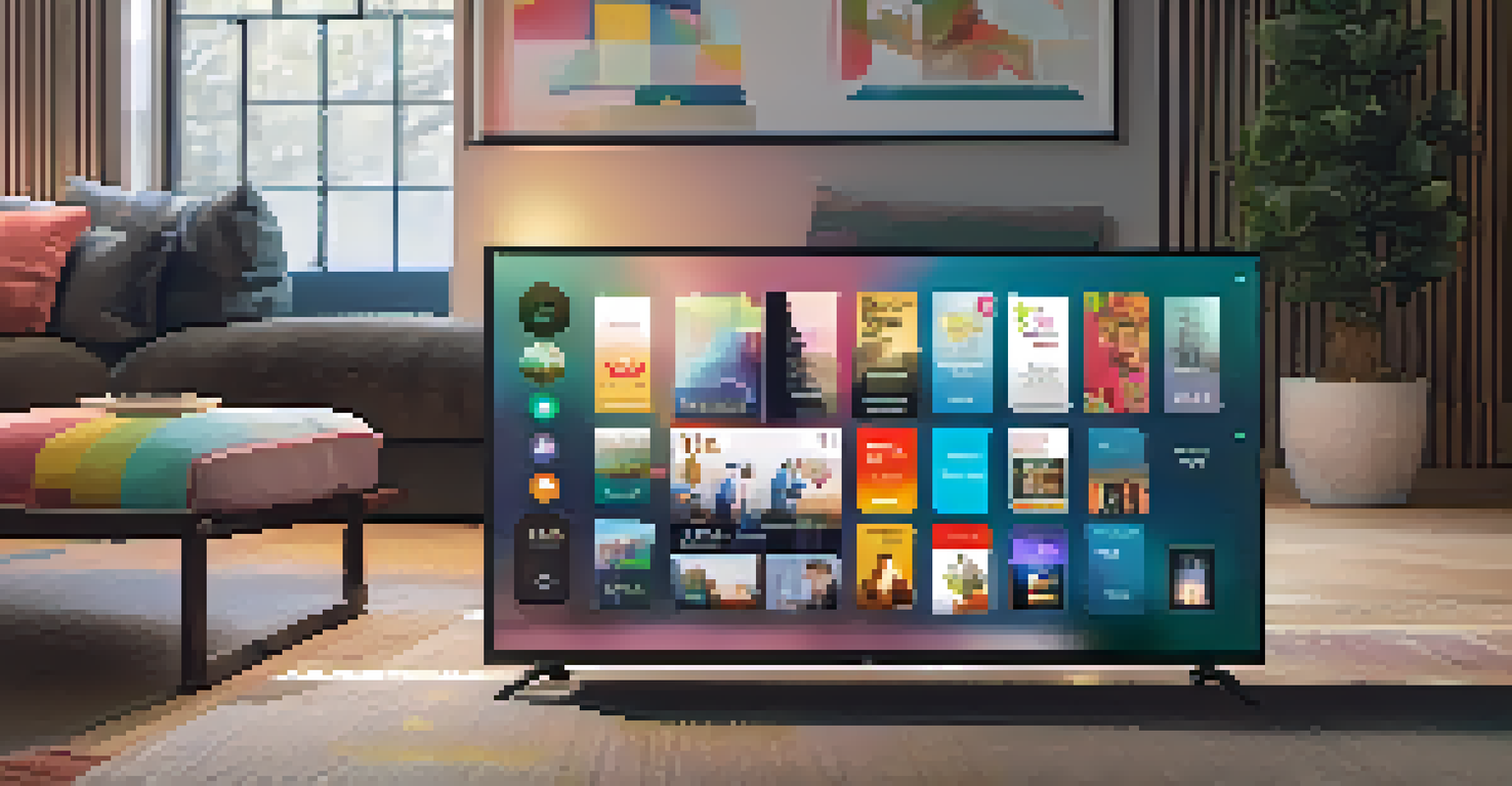 A smartphone screen showing personalized show recommendations for a streaming service, set against a cozy living room background.