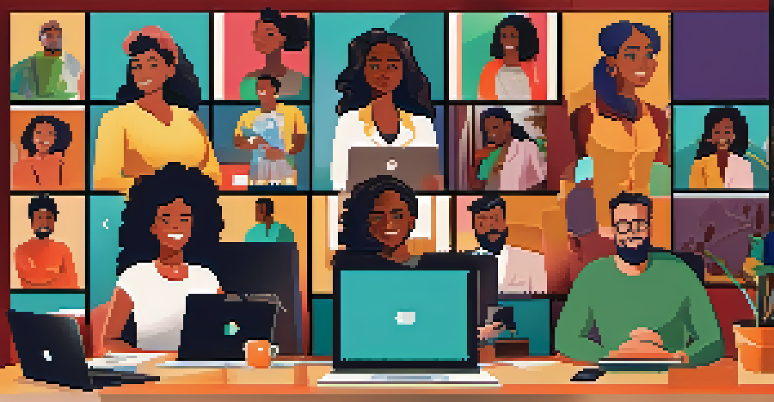 A diverse group of remote workers participating in a video conference.