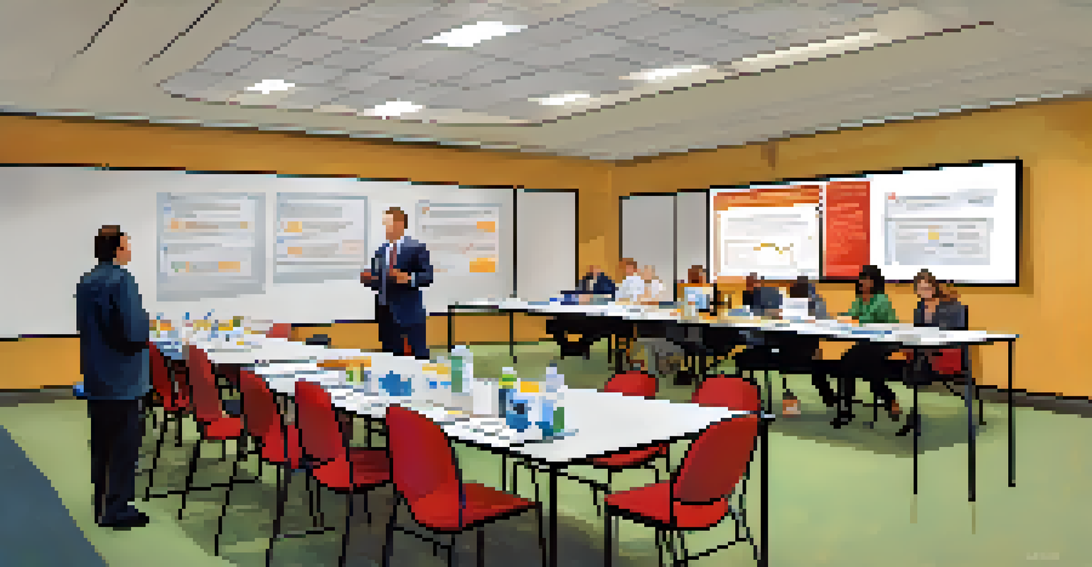 Employees actively participating in a training session, discussing strategies during a tabletop exercise with a facilitator.