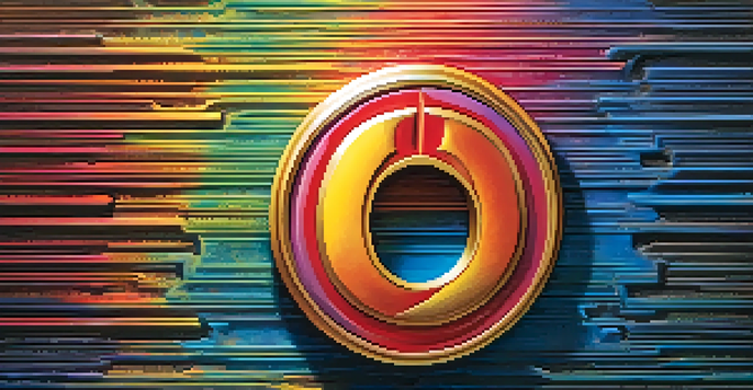 A close-up view of a colorful trademark symbol set against a textured background, with soft lighting enhancing its details.