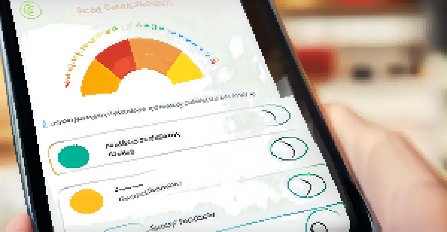 A close-up of a hand with a smartphone showing an interactive customer feedback survey against a blurred background.