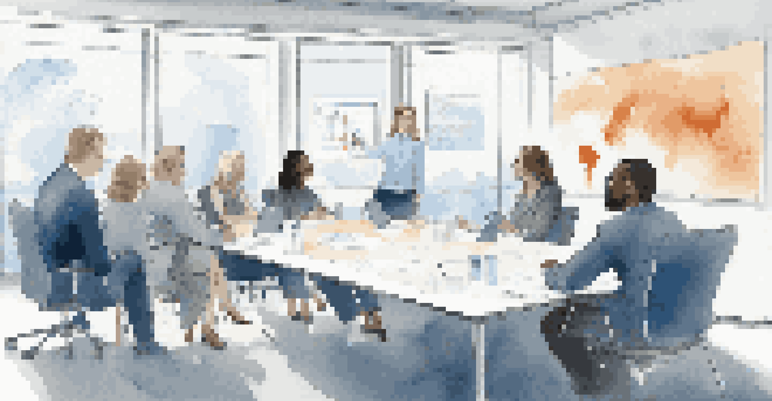 Diverse professionals discussing around a conference table with a presentation on a screen, highlighting collaboration.