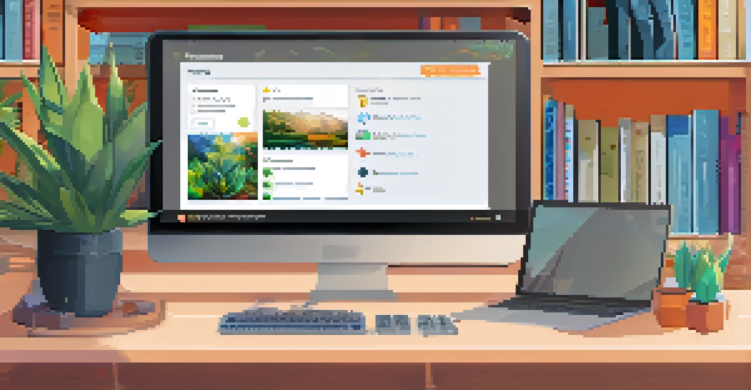 A computer screen showing an AI chatbot with a friendly interface, set in a cozy workspace with bookshelves and plants.