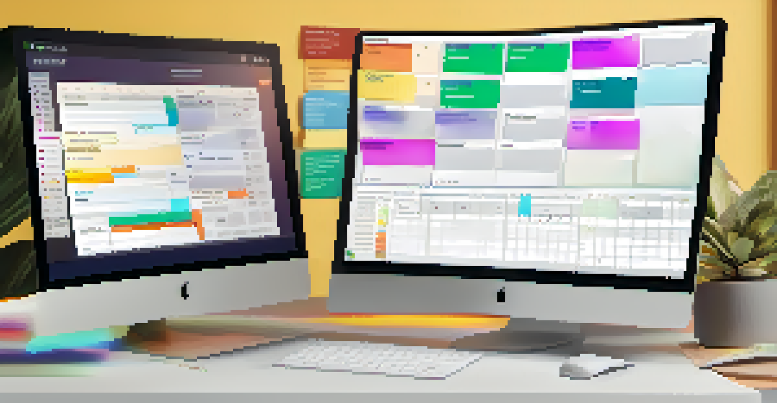 A digital project management board with colorful task cards on a computer screen.