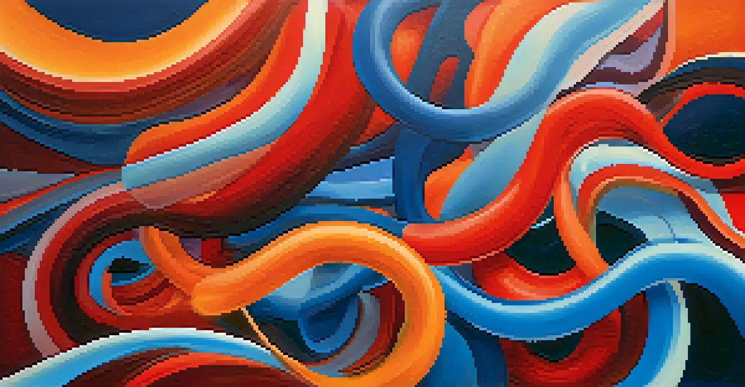 An abstract representation of emotions in negotiation, with vibrant colors and swirling shapes symbolizing various feelings.