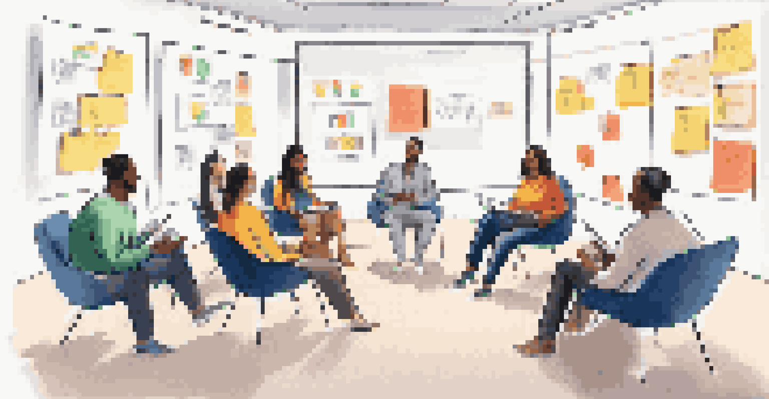 A diverse team engaged in a collaborative discussion about performance goals in a bright office space.