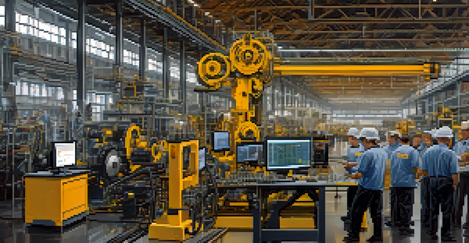IoT sensors on machinery in a manufacturing plant with performance data displayed.