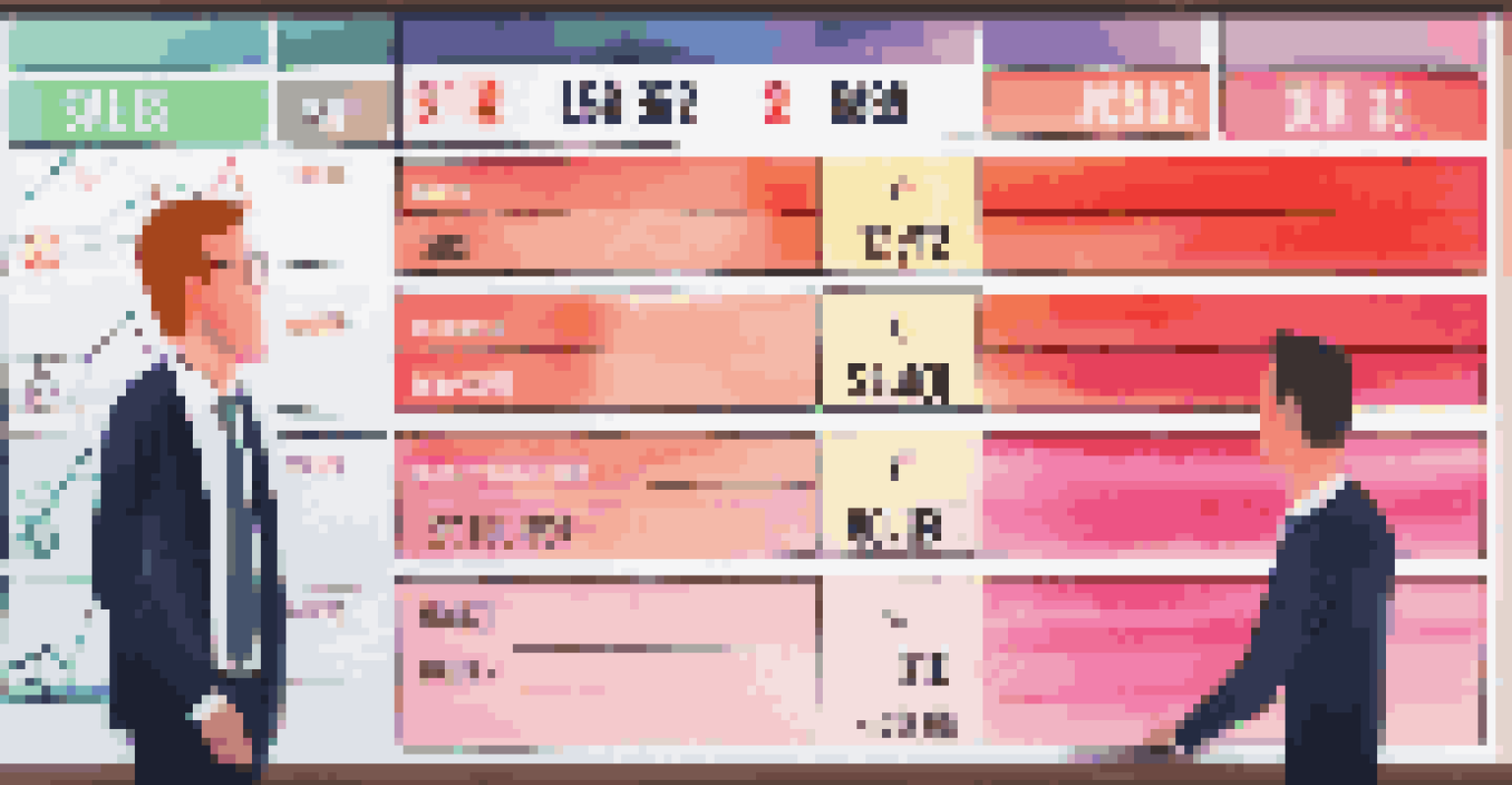 A digital sales leaderboard displaying performance rankings in bright colors, set in a busy office.