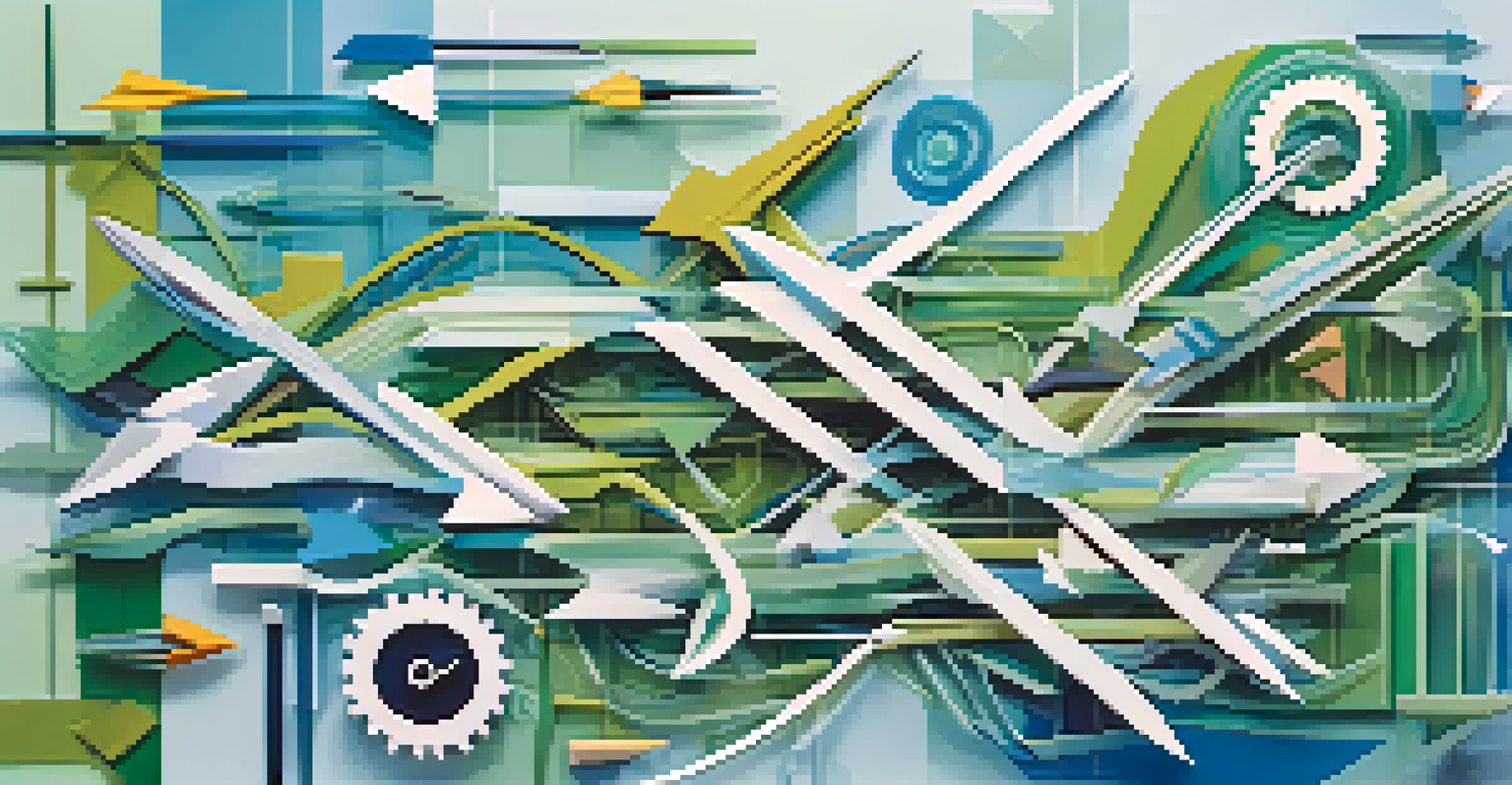 An abstract representation of business agility with colorful arrows and gears in a calming background.