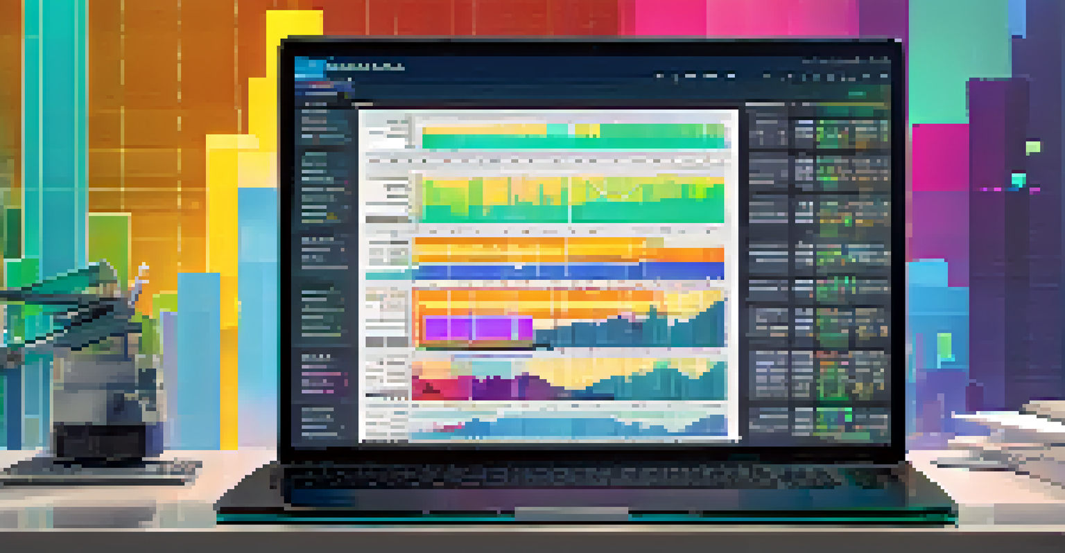 Close-up of a computer screen showing financial forecasting software with colorful data visualizations, emphasizing advanced analytical features.