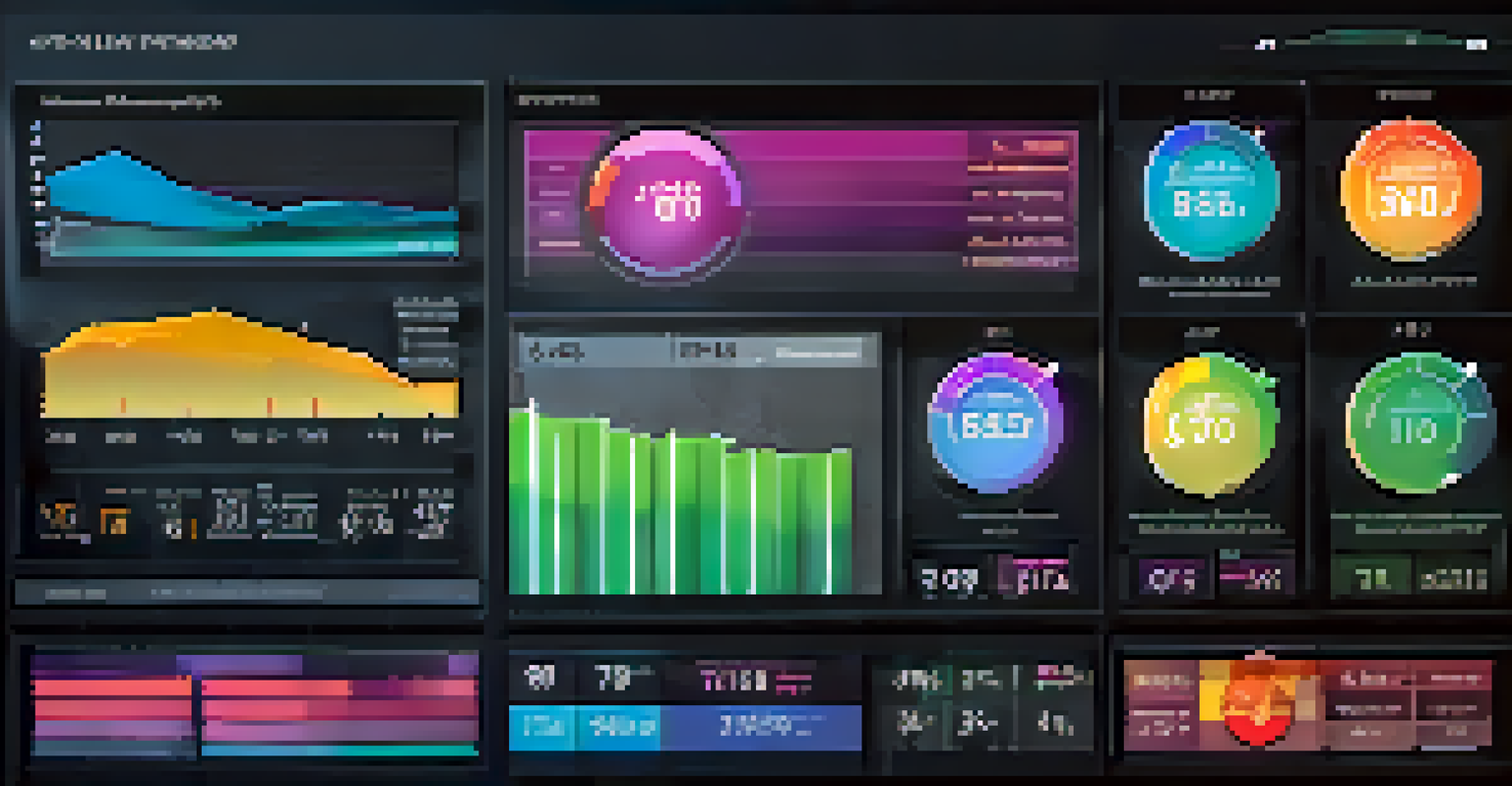 A close-up view of a digital dashboard showing business KPIs with colorful graphs and metrics.