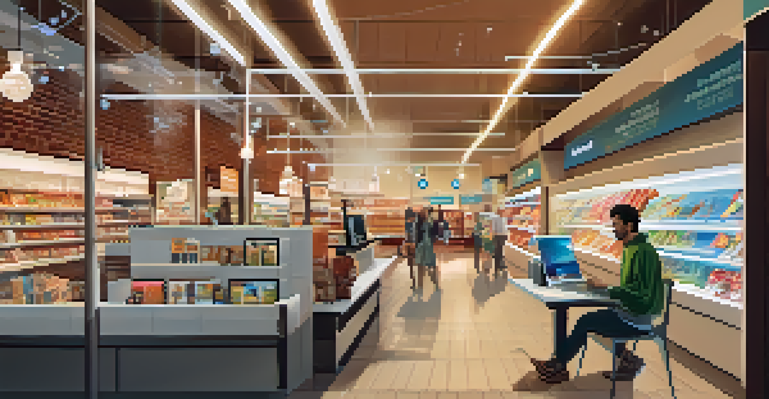 A split image comparing online browsing and offline shopping experiences.