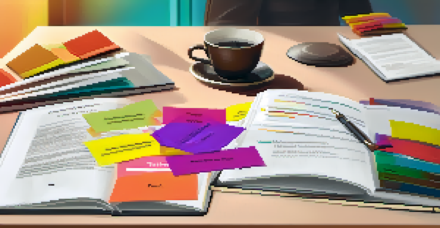 A close-up of an open training manual with sticky notes and a cup of coffee on a desk, representing effective training.