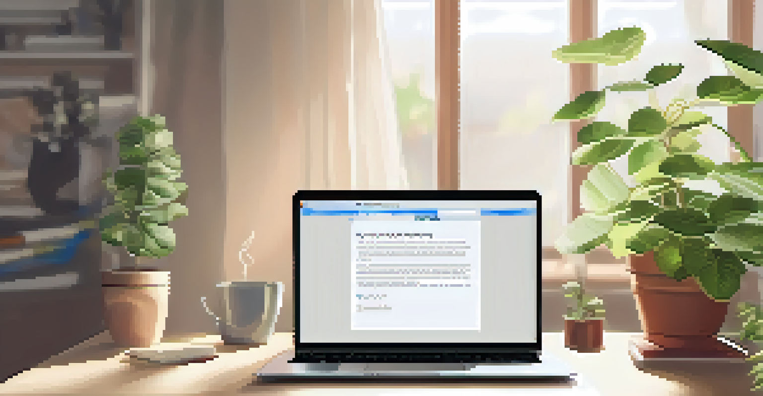 A close-up view of a computer screen showing a privacy policy, surrounded by a cozy workspace with a notebook and coffee cup.