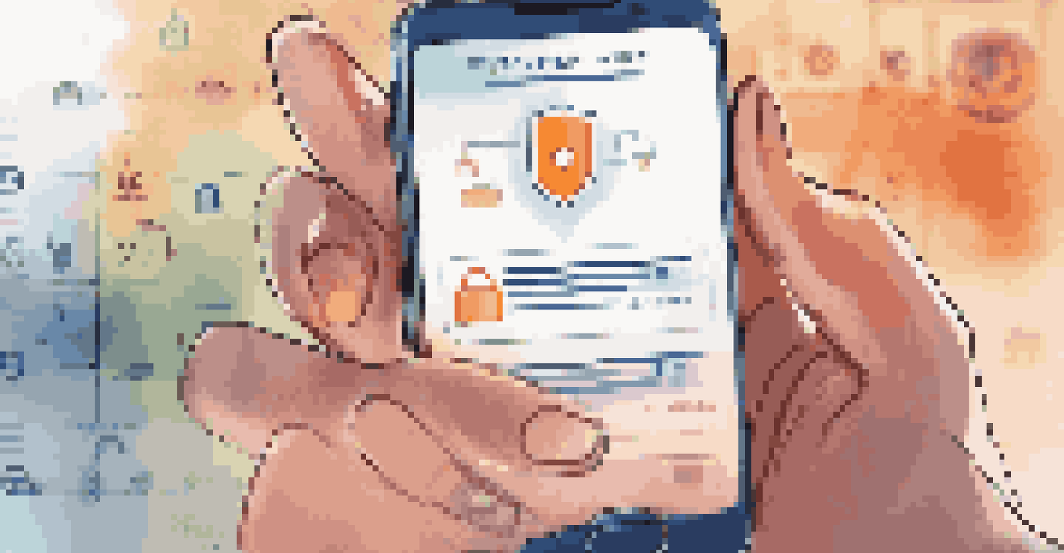 A close-up of a smartphone showing a digital privacy policy, with a hand above it, set against a blurred background.