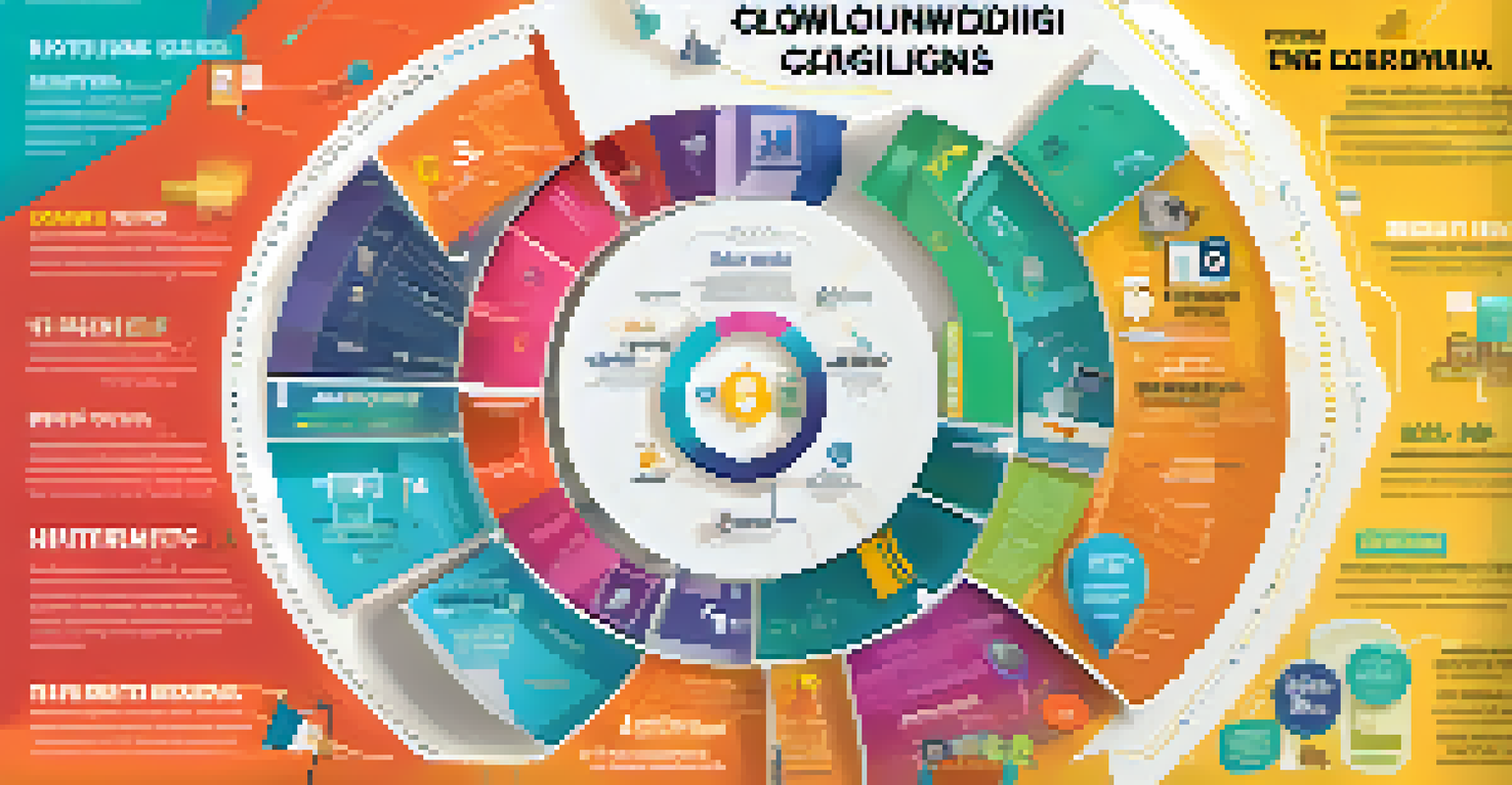 A colorful infographic outlining the essential components of a successful crowdfunding campaign, with icons and text clearly illustrating each element.