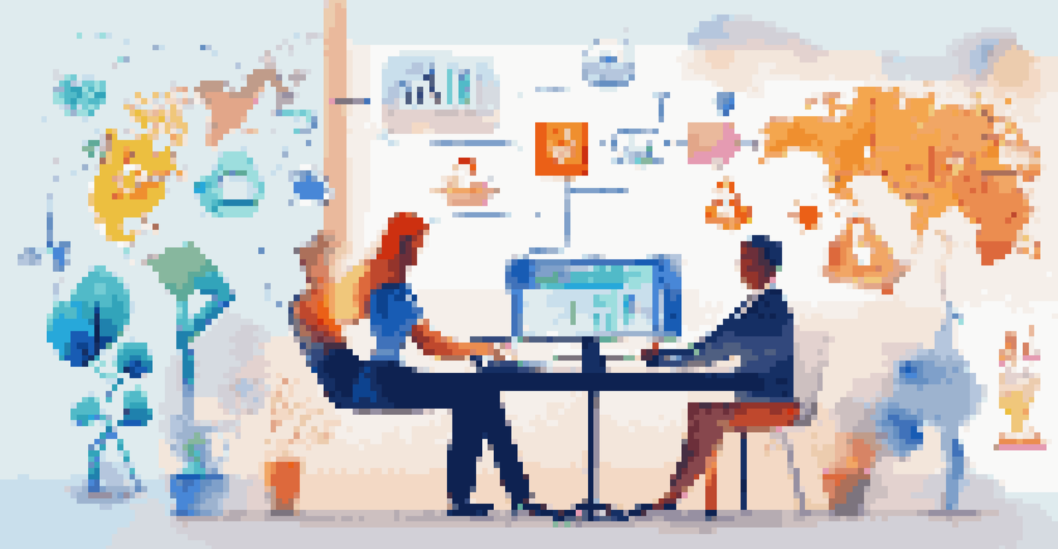 An infographic illustrating the balance of remote and in-office work with icons for flexibility and teamwork.