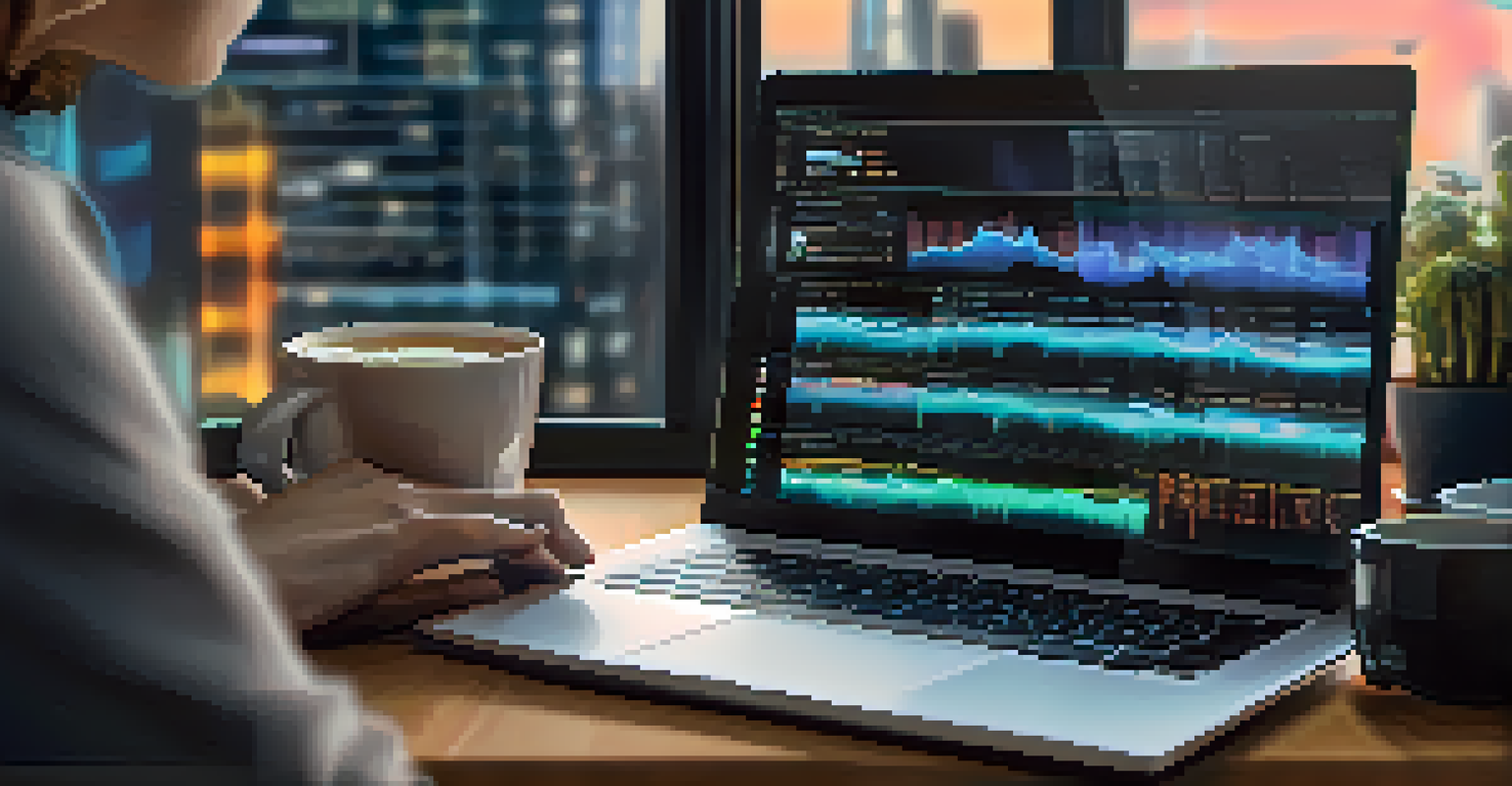 Close-up of hands typing on a laptop in a modern workspace, with a digital dashboard displaying data backup solutions and cloud storage in the background.