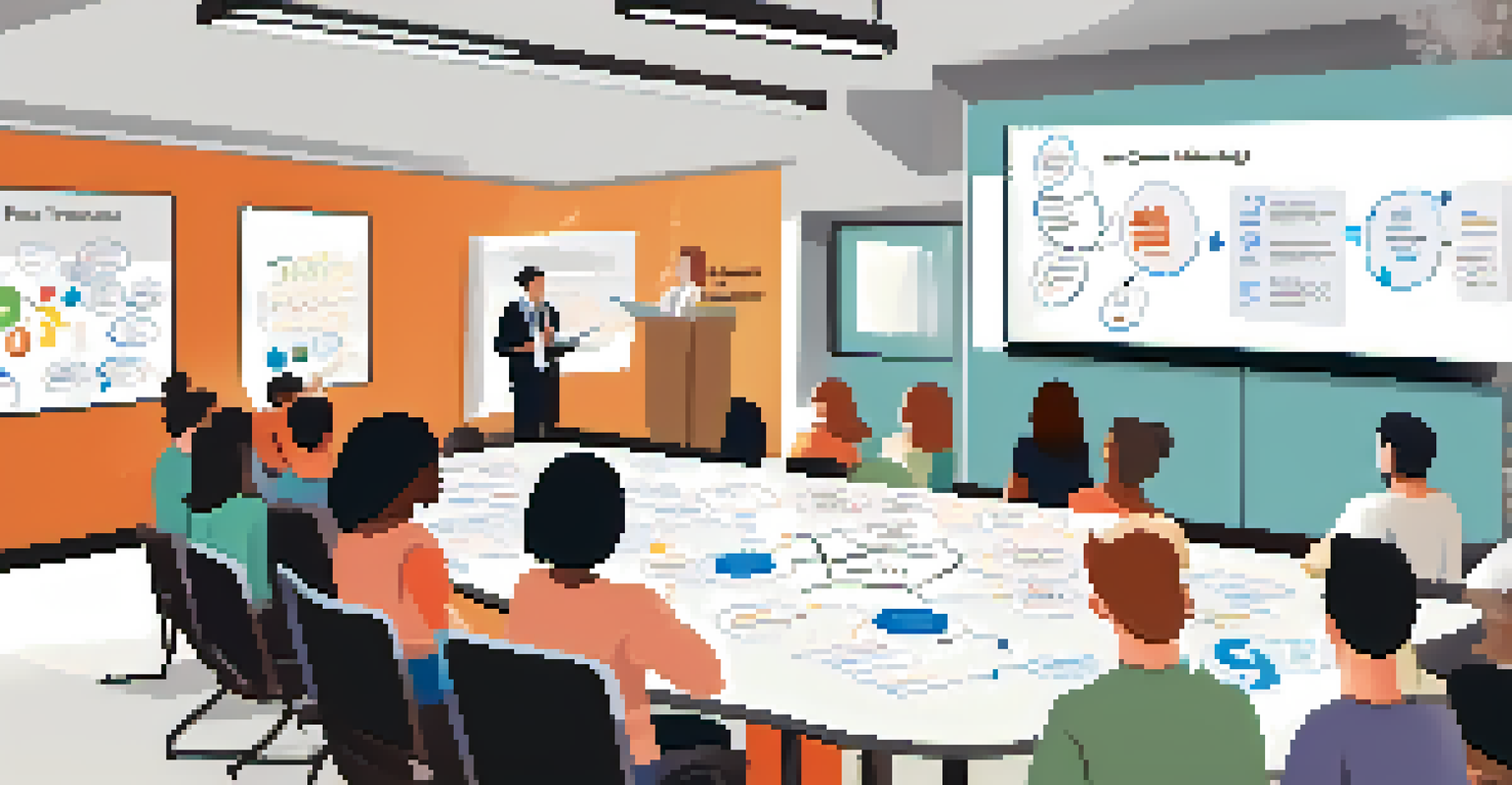 A training session on CRM systems, with a facilitator and engaged participants taking notes in a bright classroom.