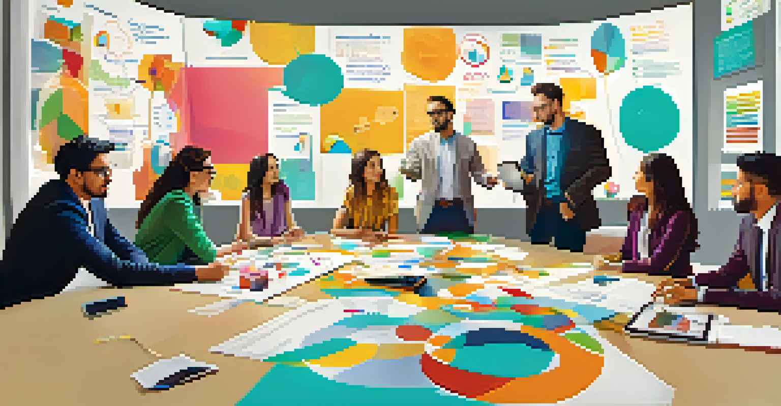 A diverse group brainstorming innovative ideas in a bright conference room, with visuals on screens and an idea map on the wall.