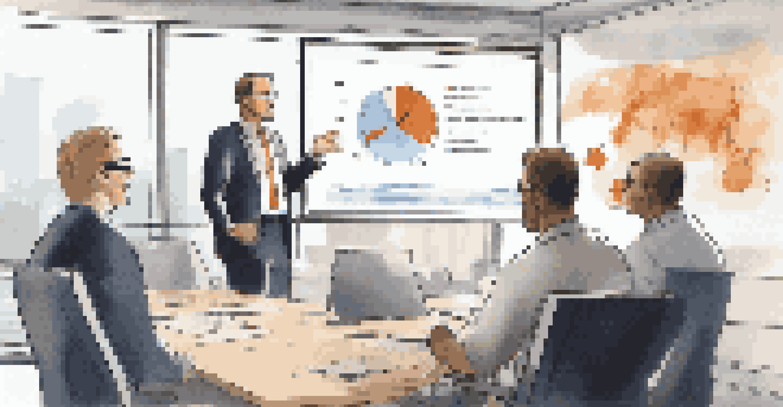 A change agent presenting a strategy in a conference room with a digital display, surrounded by attentive employees.