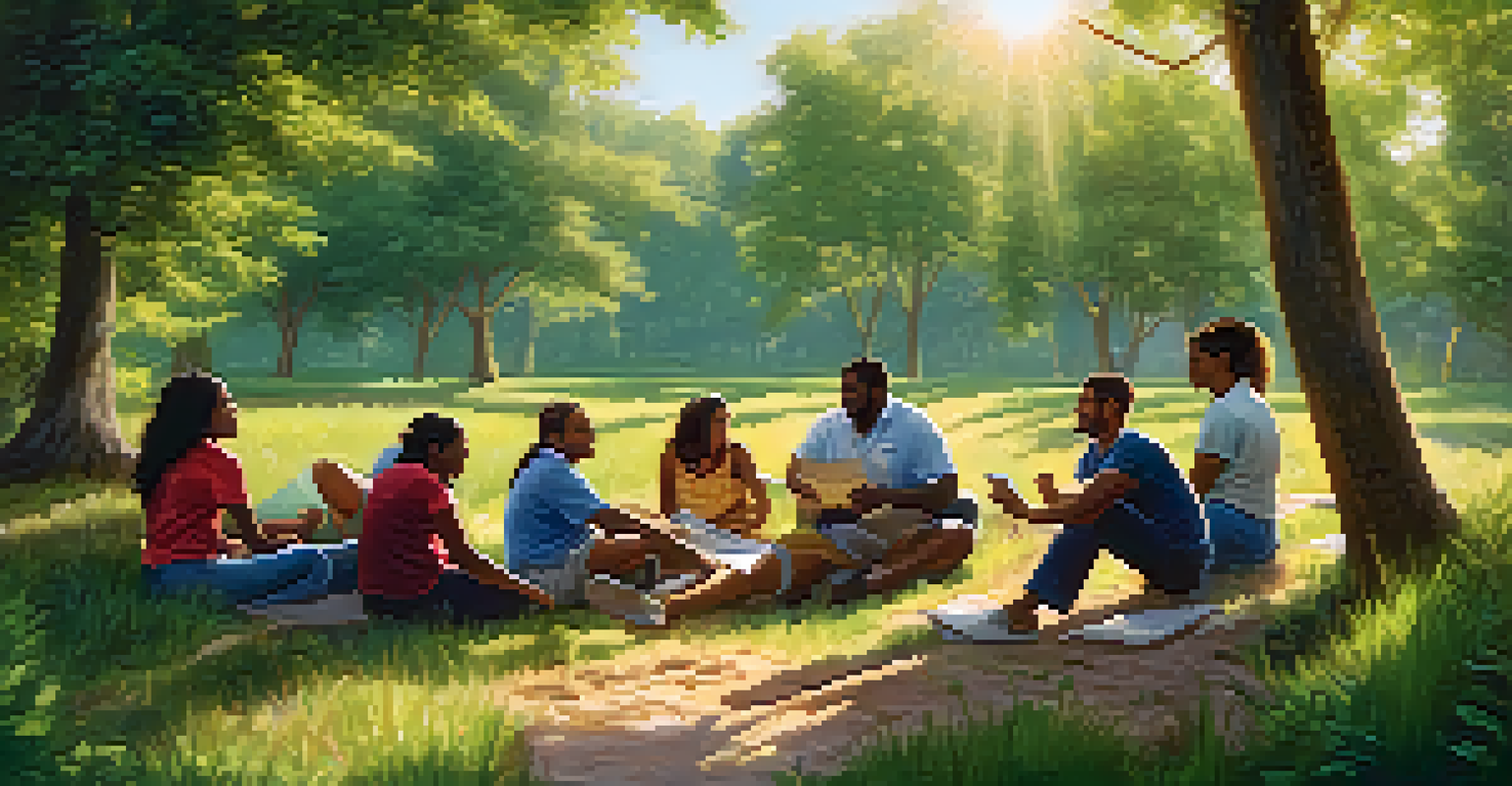 A multicultural team enjoying a team-building activity in a natural outdoor setting, surrounded by greenery and sunlight.