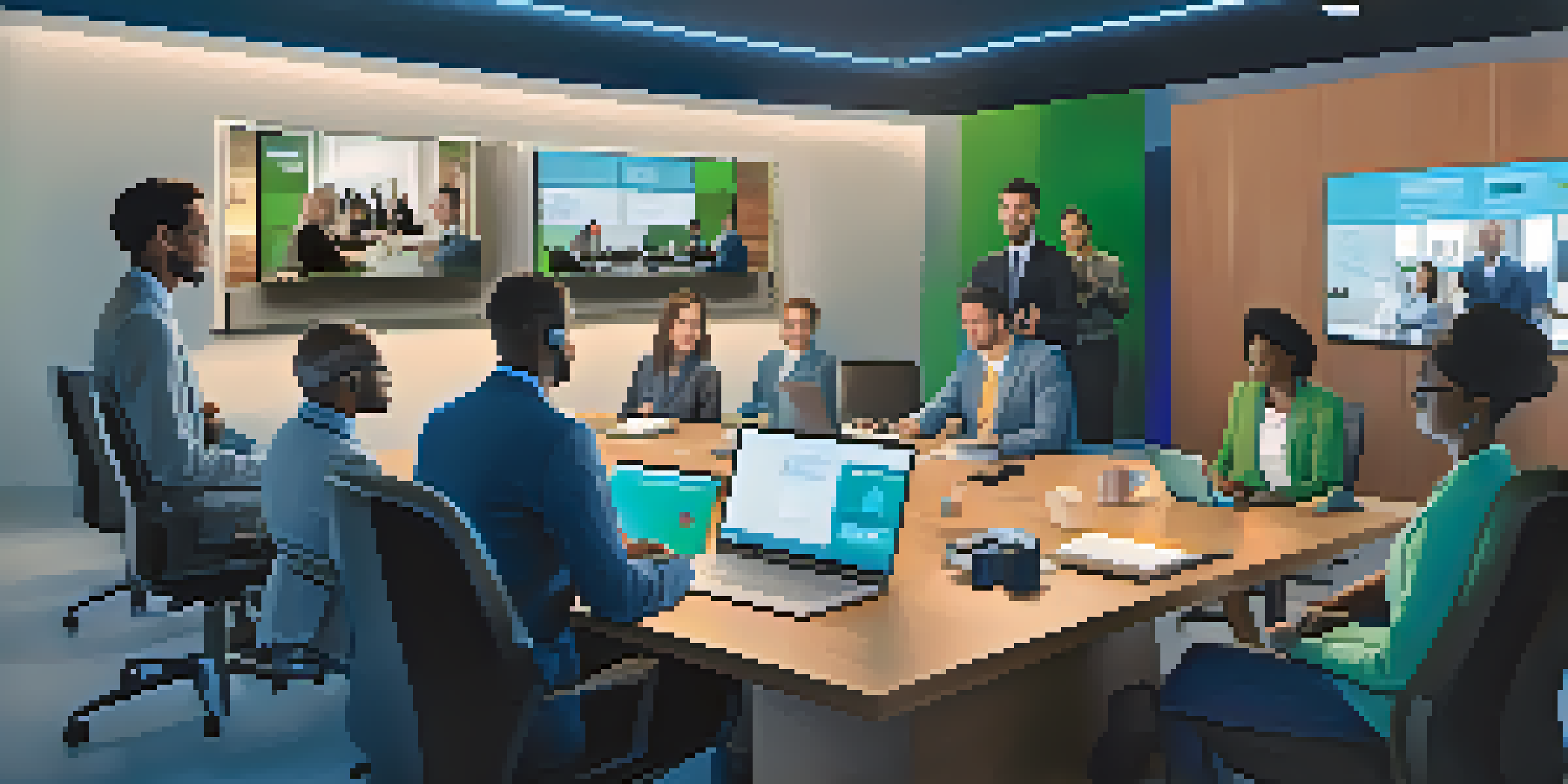 A diverse group of professionals participating in a virtual meeting on individual screens, set in cozy and unique workspaces.