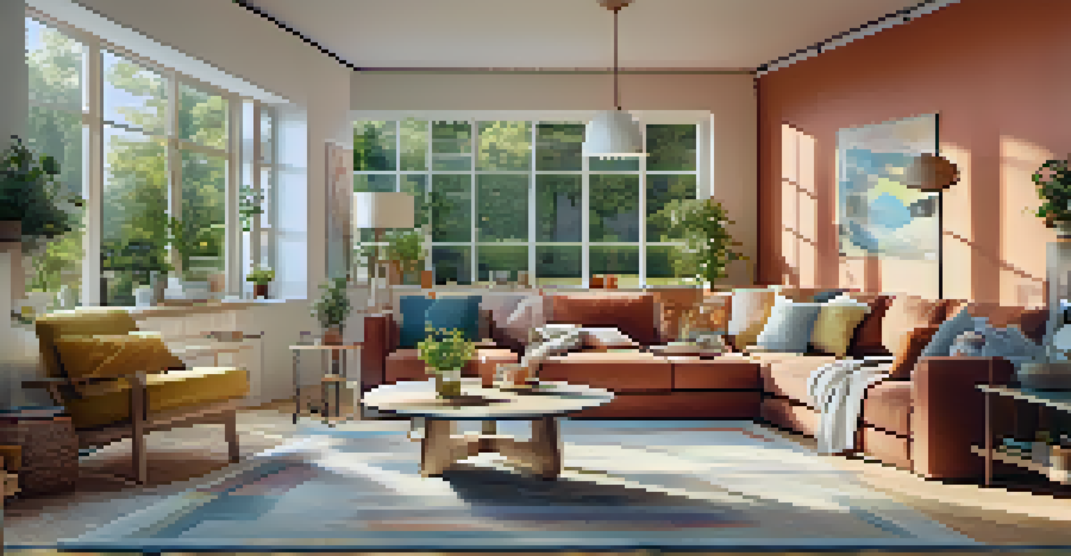 A family in a cozy living room interacting with augmented reality to visualize furniture options.