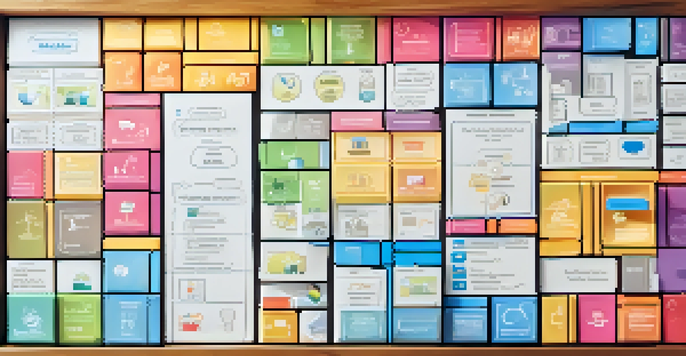 An illustration of the Business Model Canvas on a wooden table, featuring nine colorful blocks with icons and text labels, illuminated by soft ambient light.