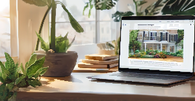 A laptop displaying a crowdfunding campaign webpage with colorful project images and details in a cozy home office environment.