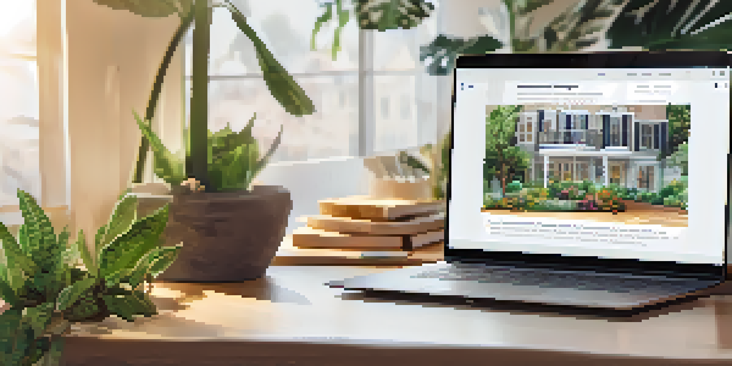 A laptop displaying a crowdfunding campaign webpage with colorful project images and details in a cozy home office environment.
