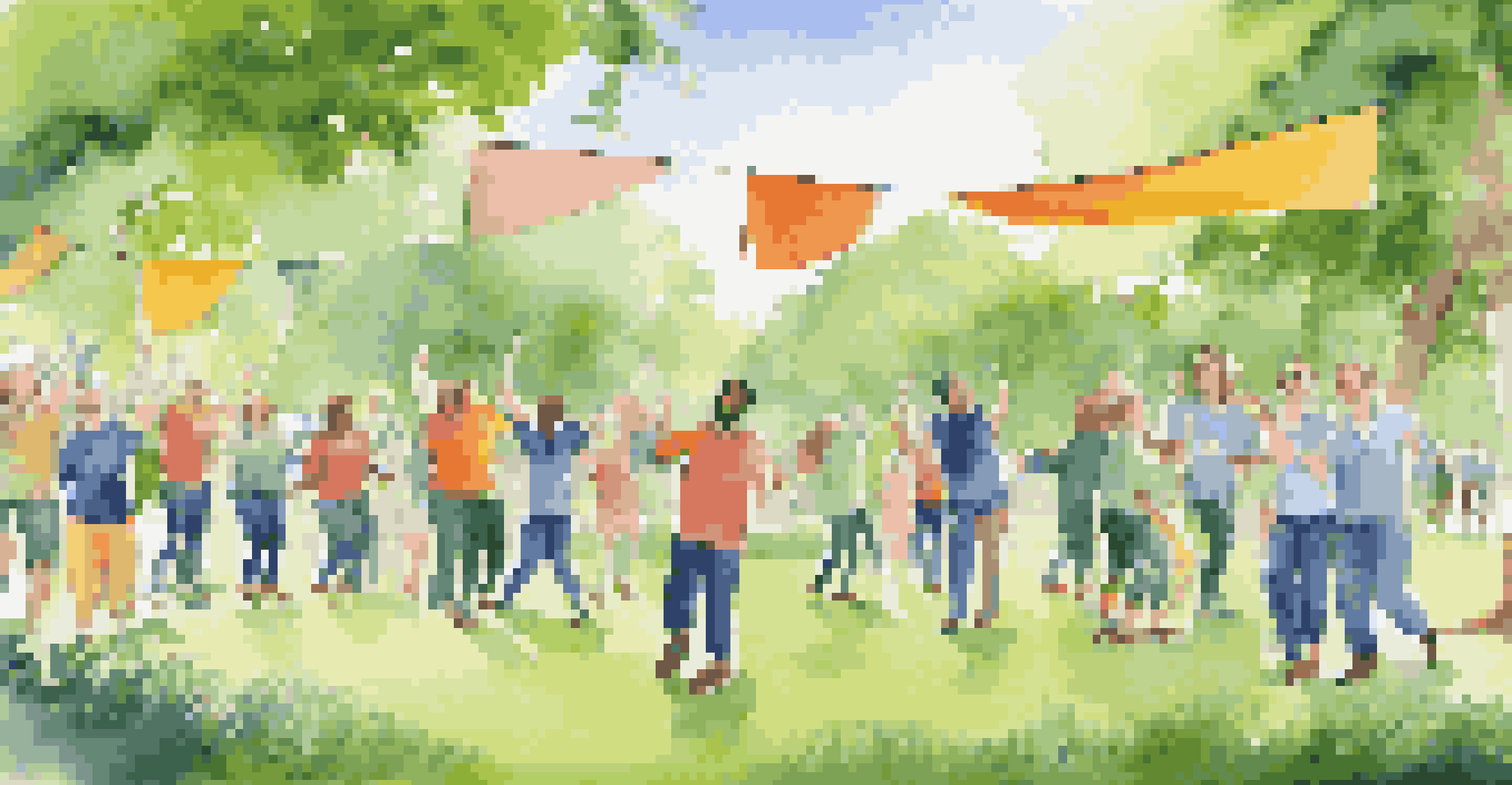 Employees participating in a team-building activity outdoors in a park, enjoying collaborative exercises and laughter.