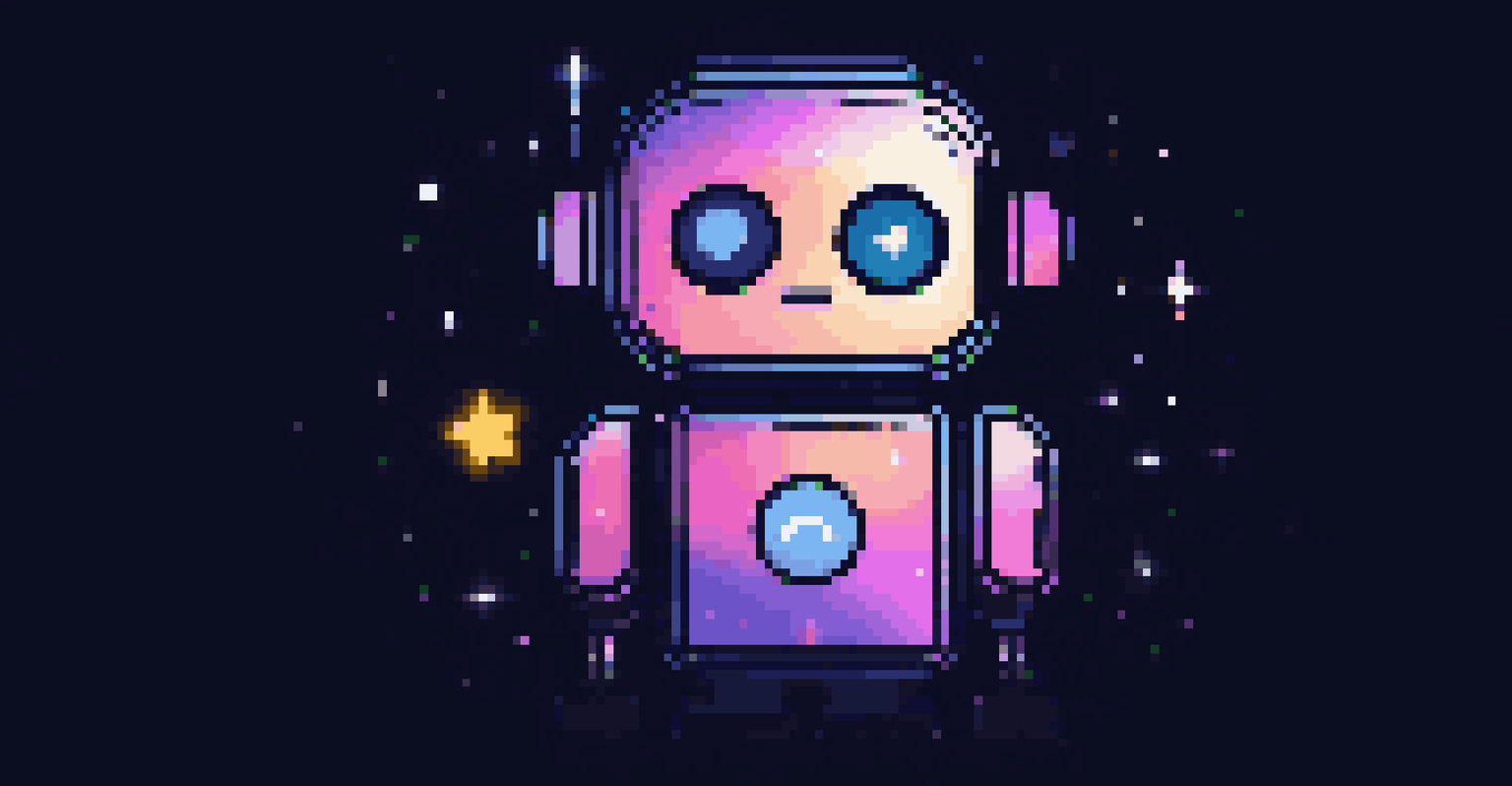 A glowing chatbot icon symbolizing 24/7 customer support, set against a dark background with stars and a clock.