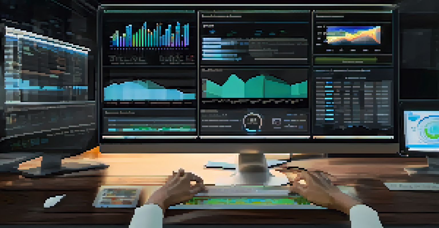 A close-up view of a computer screen showing a predictive analytics dashboard with metrics and charts.