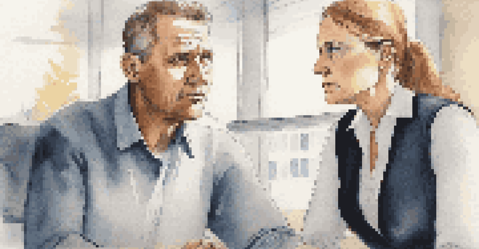 A leader listening empathetically to a distressed employee in a modern office, showcasing a supportive environment.