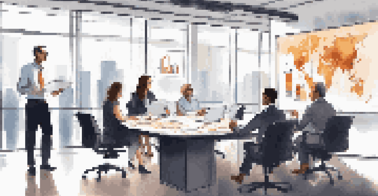 A diverse team discussing analytics data in a bright office conference room.