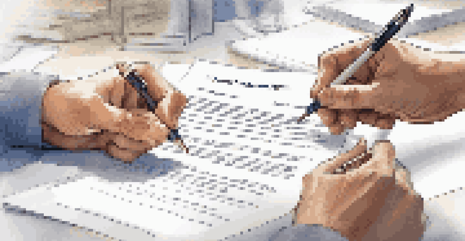 Close-up of hands signing an informed consent form, with a researcher explaining the document to a participant in a warm, inviting setting.
