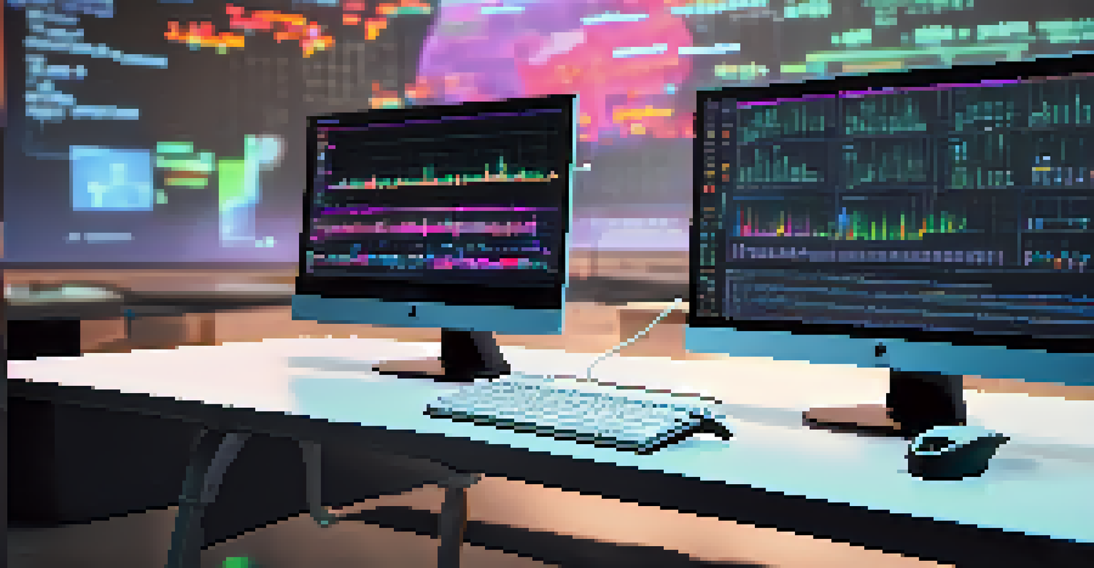 A close-up view of a computer screen showing an AI algorithm interface filled with colorful data visualizations.