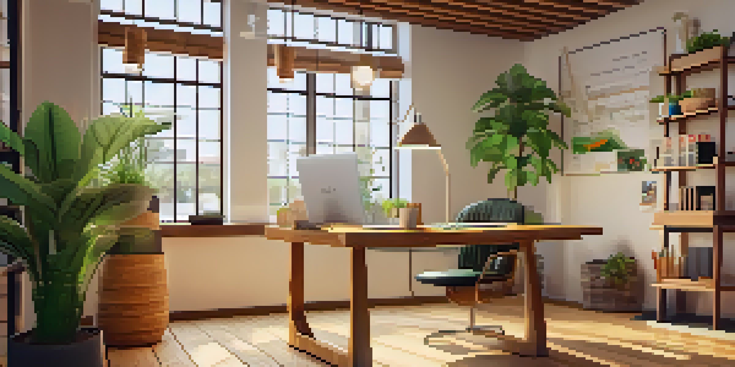 A cozy office with a laptop showing an ethical branding website, surrounded by sustainable decor and natural light.