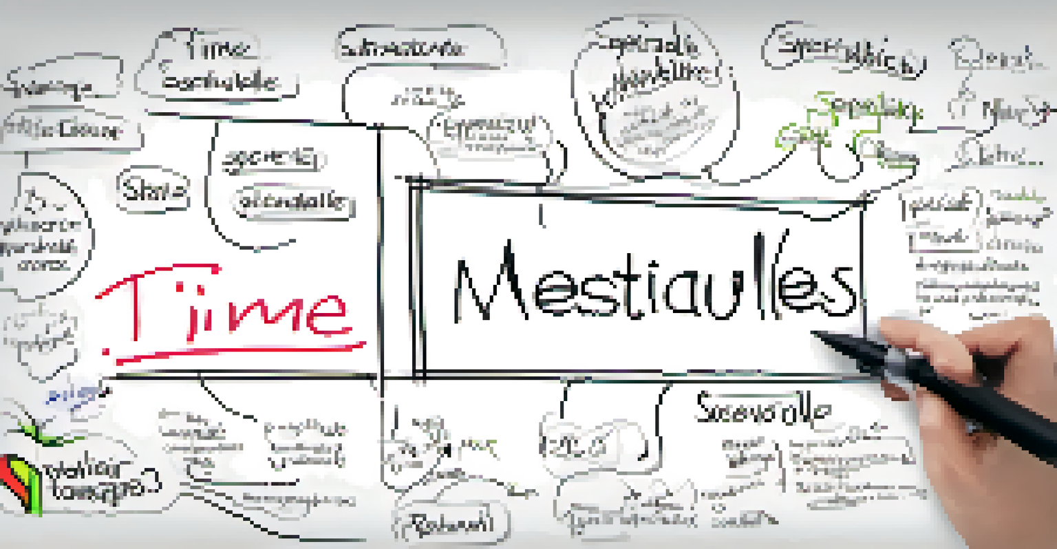A close-up of hands writing SMART objectives on a whiteboard, with colorful markers and visible keywords.