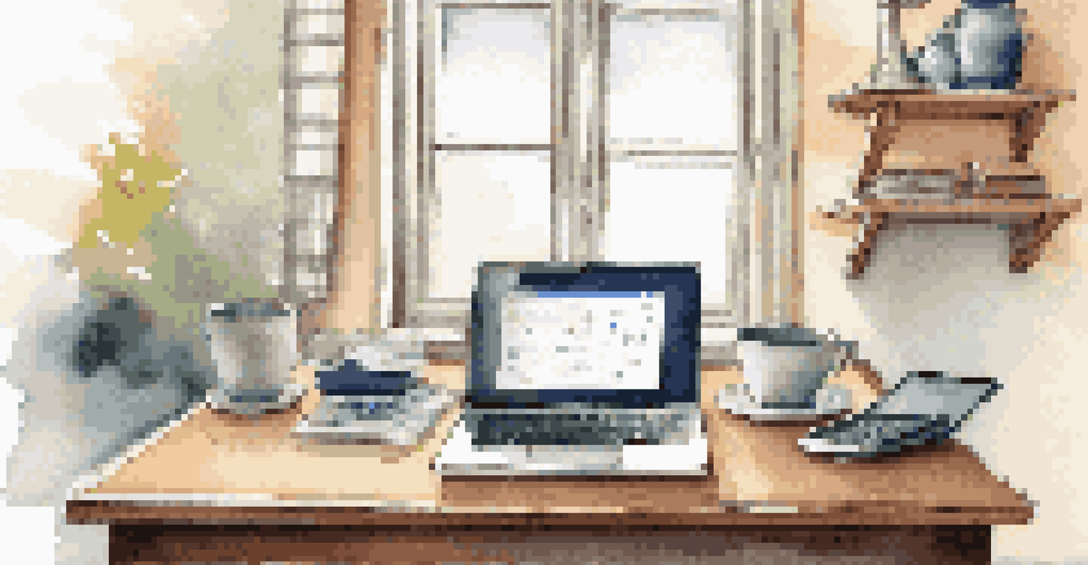 A home office with a laptop showing a security software dashboard, natural light coming through a window, and a cup of coffee beside it.