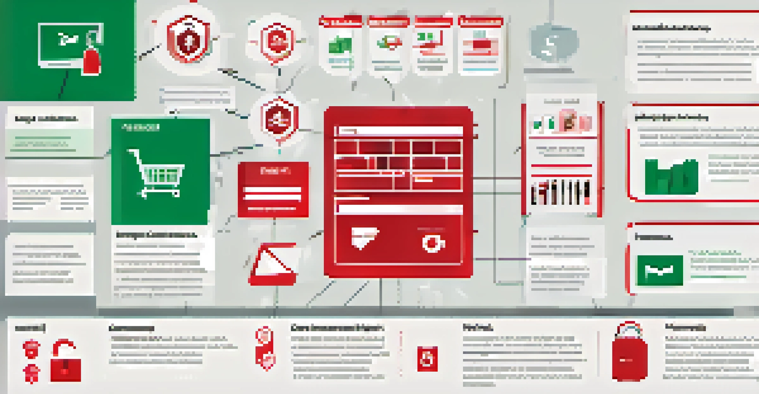 An infographic depicting common e-commerce security threats with icons and labels.