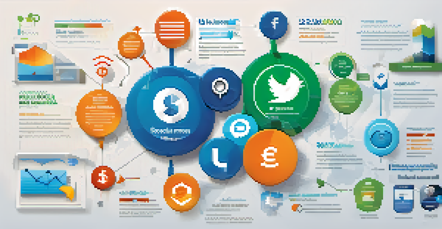 An infographic illustrating the benefits of social media in B2B marketing with icons and charts.