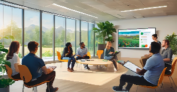 A diverse group of employees participating in an interactive training session with bright lighting and a collaborative atmosphere.