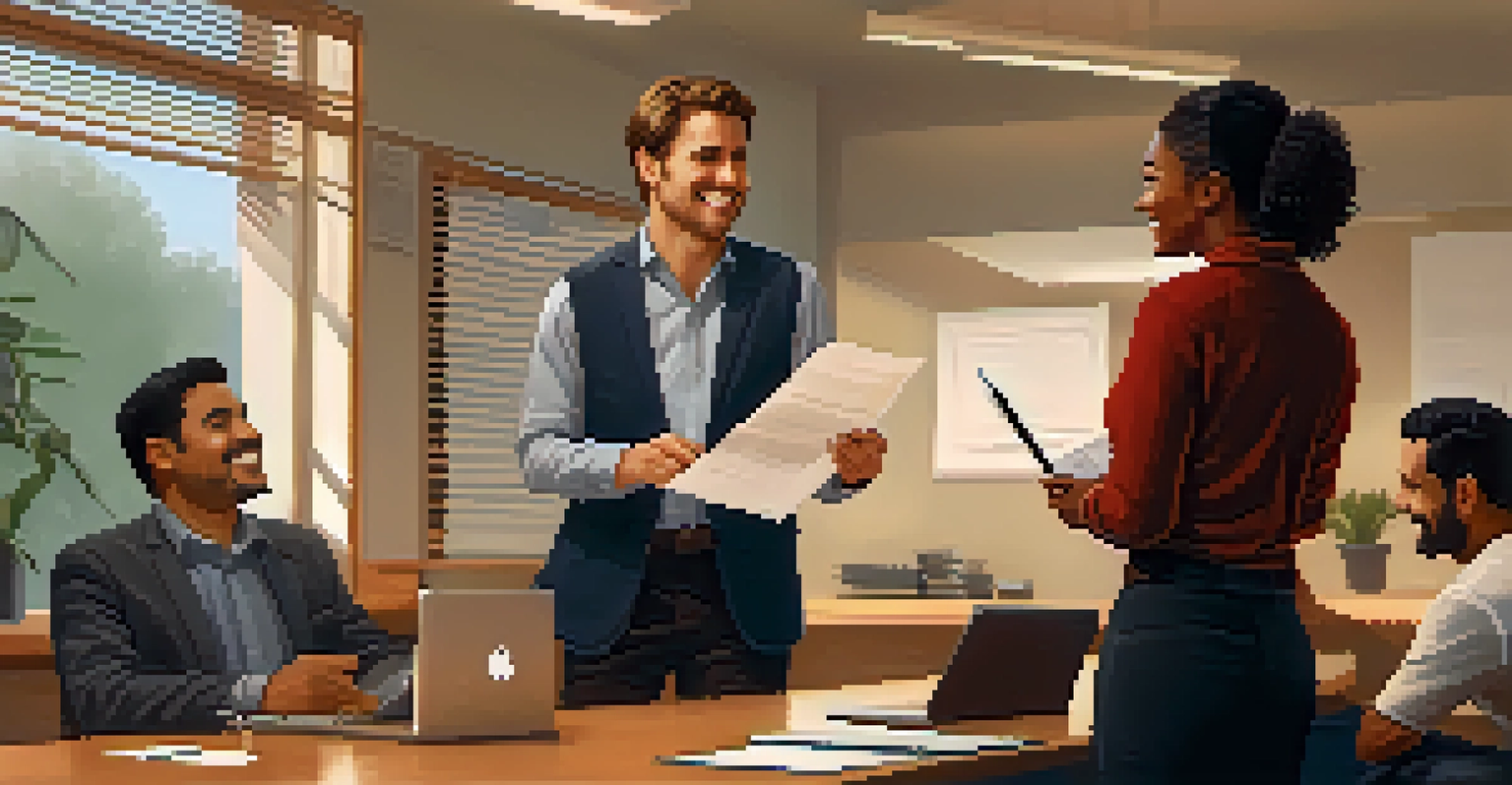 A leader giving constructive feedback to a team member in a warm and inviting office space.