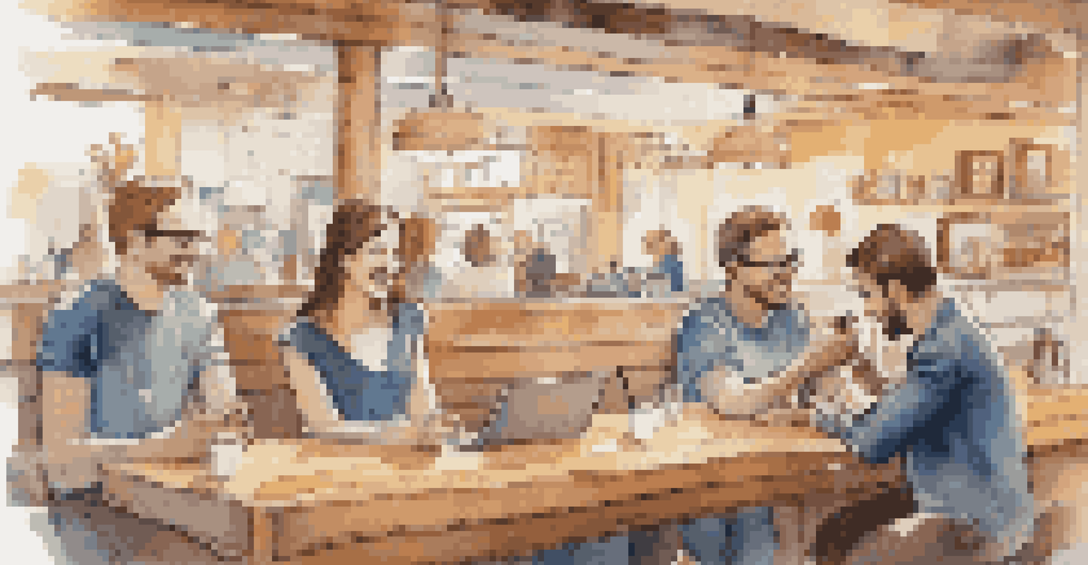 A customer using a smartphone to chat with a chatbot in a vibrant café setting.