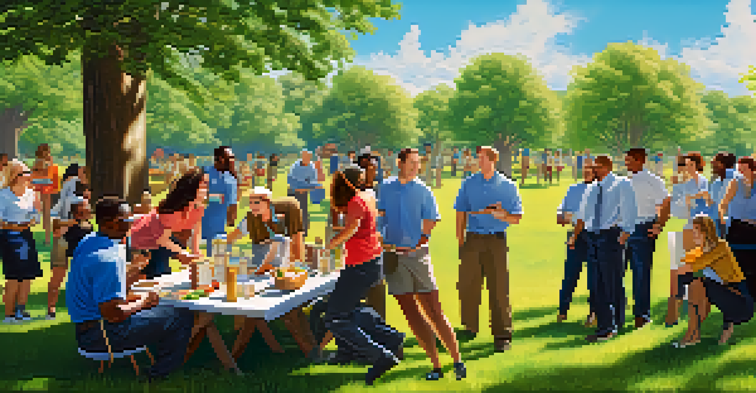 Diverse employees enjoying a team-building outdoor event, showcasing teamwork and camaraderie in a natural setting.
