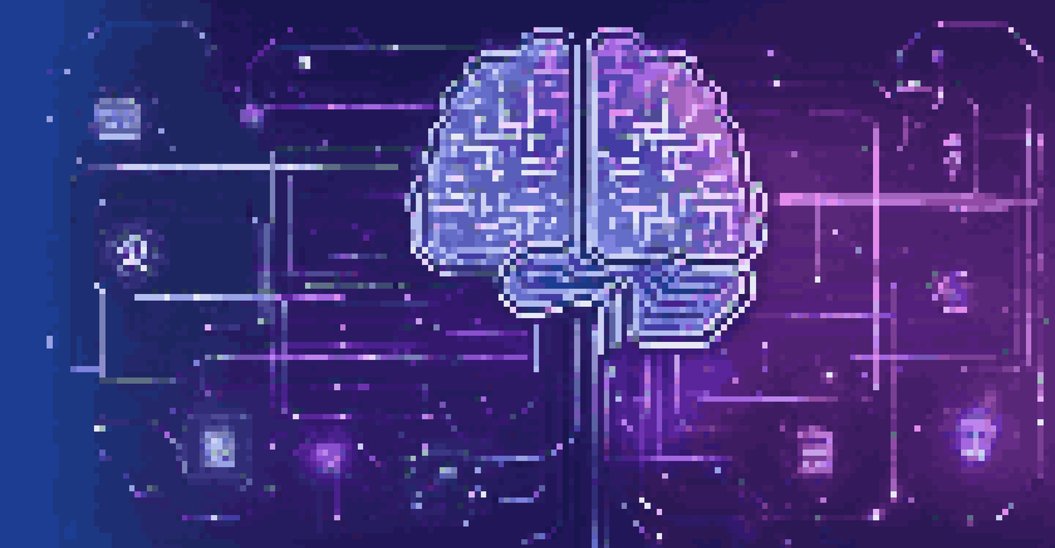 A digital brain made of binary code surrounded by icons for data and consent, set against a blue to purple gradient background.